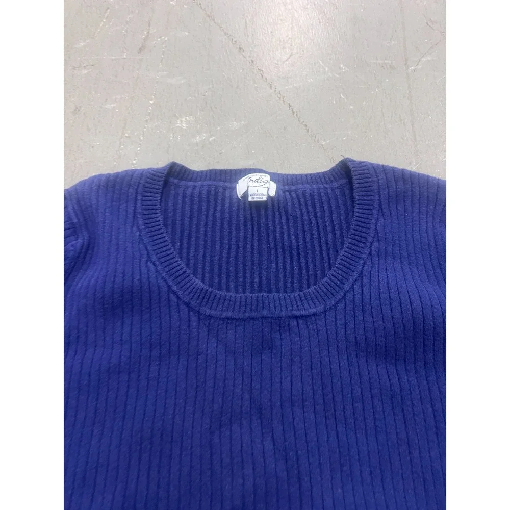 Great‎ Northwest Indigo Sweater Womens L Blue Ribbed Warm Wear Cozy Knit Winter